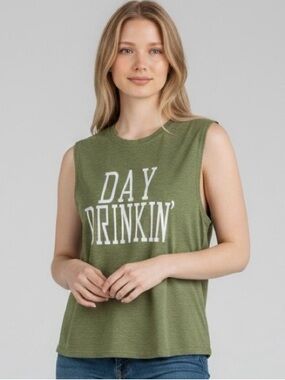 Fun “day drinking” graphic tank. Lake beach 
Party. XL